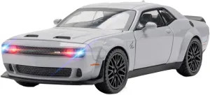 Toy Cars 1/32 Dodge Challenger Die Cast Metal Toy Cars Hellcat Toy Car with Sound and Light Pull Back Hellcat Car for 3  Year Old Boys and Kids