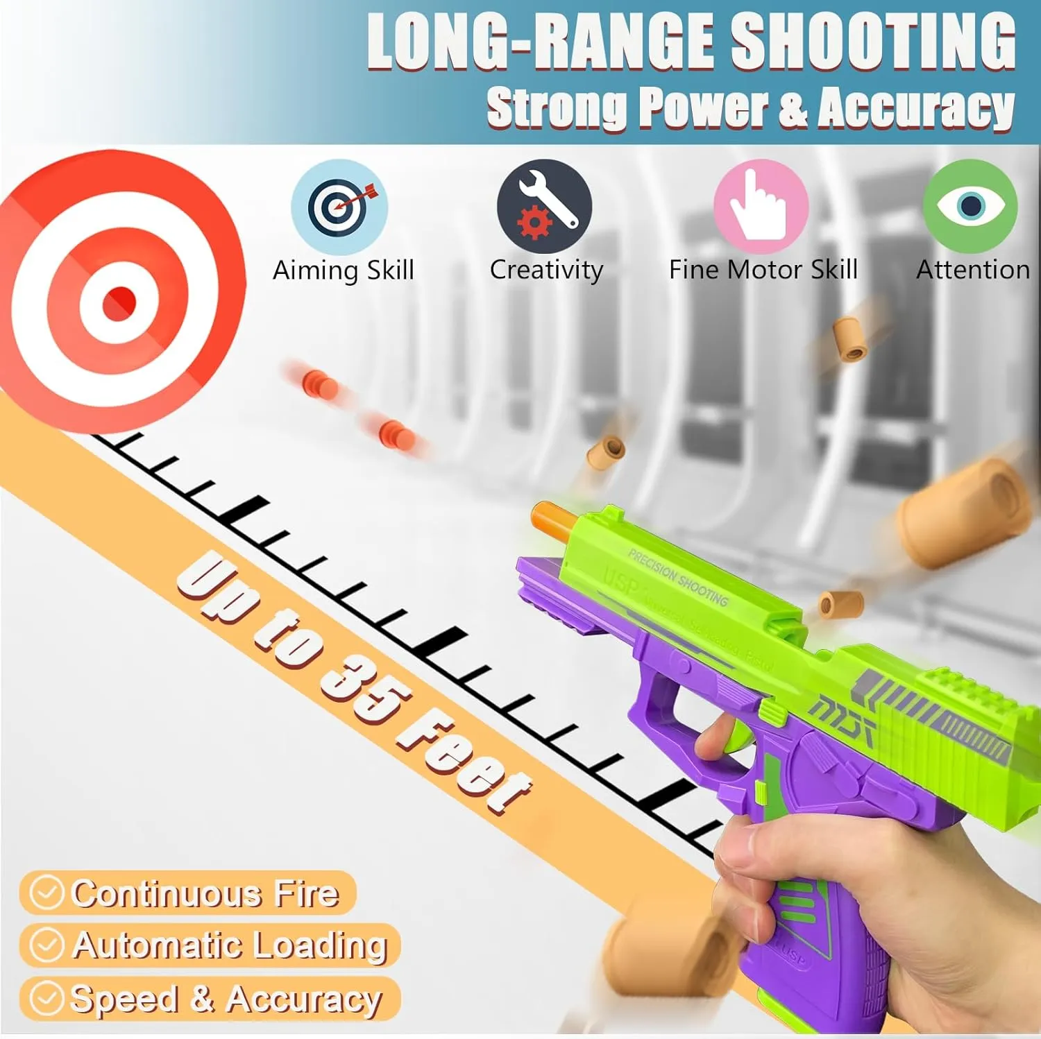 Toy Gun with Automatic Reloading Rebound Shell Ejecting and Soft Foam Blaster, Ideal for Shooting Games, Education Model Toys, Gift for Kids Boys Girls