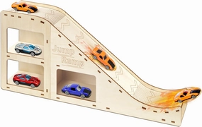 Toy Cars Jump Ramp, Toy Car Track Set for Hot Wheels, Race Cars Track for Hot Wheels and Diecast Cars, Playing/Storage/Display/Race Track Set, Wood Jump Ramp for Hot Wheels Cars and Montessori