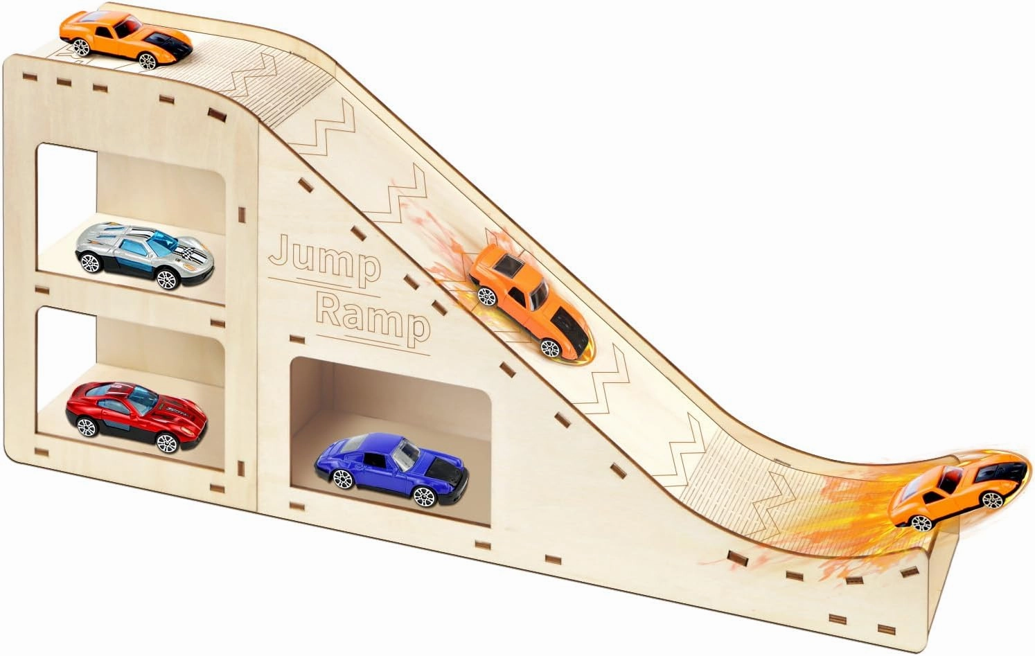 Toy Cars Jump Ramp, Toy Car Track Set for Hot Wheels, Race Cars Track for Hot Wheels and Diecast Cars, Playing/Storage/Display/Race Track Set, Wood Jump Ramp for Hot Wheels Cars and Montessori