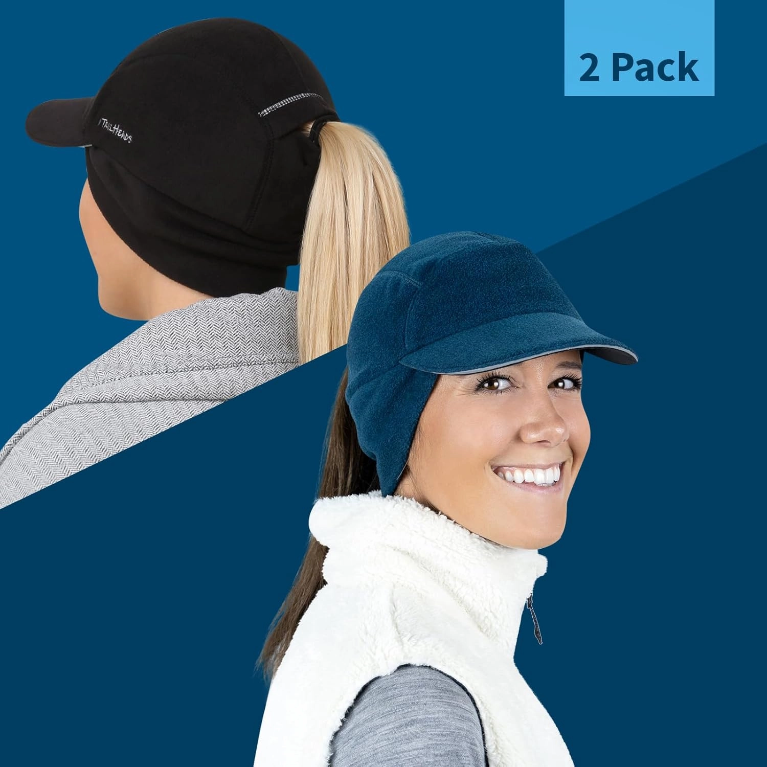 TrailHeads Fleece Ponytail Hat for Women – Trailblazer Reflective Winter Hat with Ponytail Hole for Workouts