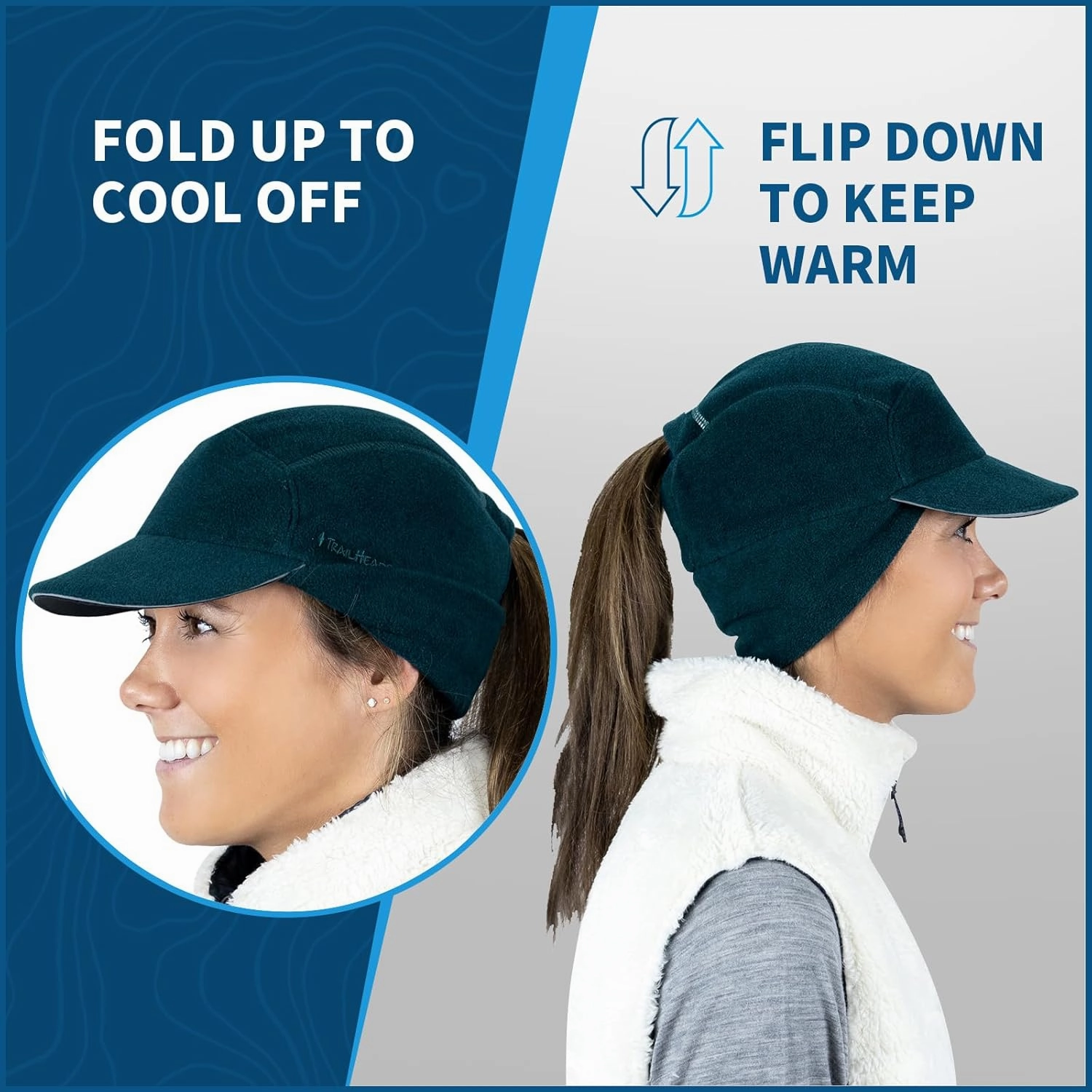 TrailHeads Fleece Ponytail Hat for Women – Trailblazer Reflective Winter Hat with Ponytail Hole for Workouts