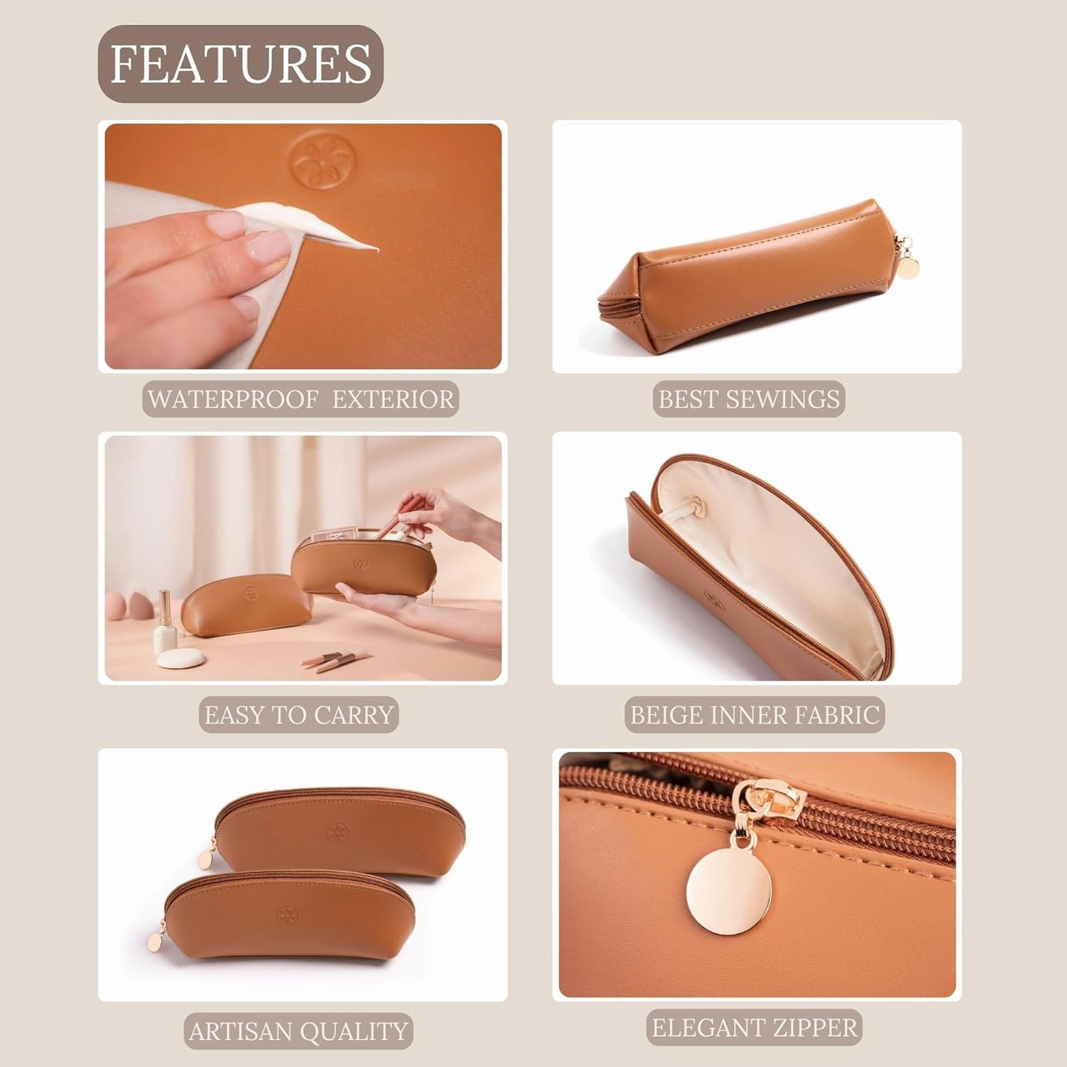 Travel Makeup Bag Organizer, Waterproof Small Makeup Bag for Purse, PU Leather Travel Toiletry Bag for Women, Cosmetic Bag, Makeup Case, Mini Make up Bags, Purse Organizer Pouches (2 Pcs Set)