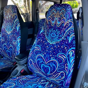 Trippy Psychedelic Blue Turquoise Car Seat Covers Full Set