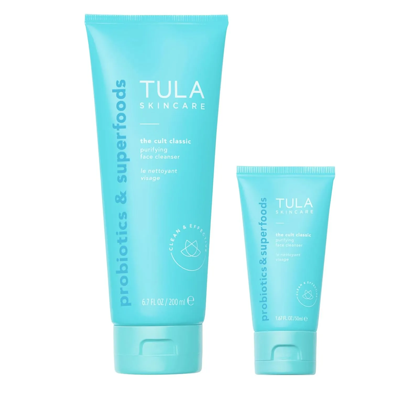 TULA Skin Care Cult Classic Cleanser Supersize, 6.7 Oz   Cult Classic Cleanser Travel Size, 1.7 Oz | 2 Piece Set