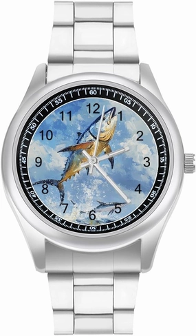 Tuna Fish Leaping Out of Water Casual Wrist Watches for Men Classic Business Dress Watch Big Face for Work Gym