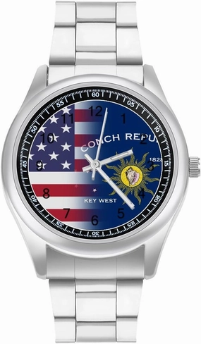U.S.A Conch Republic Key West Flag Casual Wrist Watches for Men Classic Business Dress Watch Big Face for Work Gym