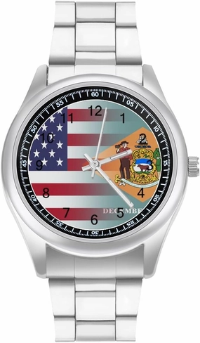 U.S.A Delaware State Flag Casual Wrist Watches for Men Classic Business Dress Watch Big Face for Work Gym