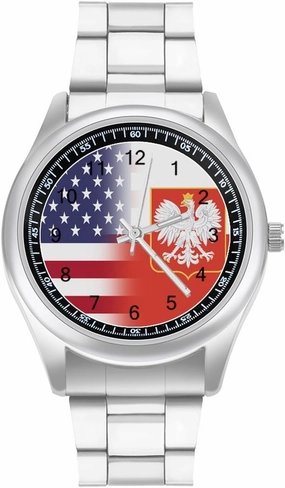 U.S.A. Poland Eagle Flag Casual Wrist Watches for Men Classic Business Dress Watch Big Face for Work Gym