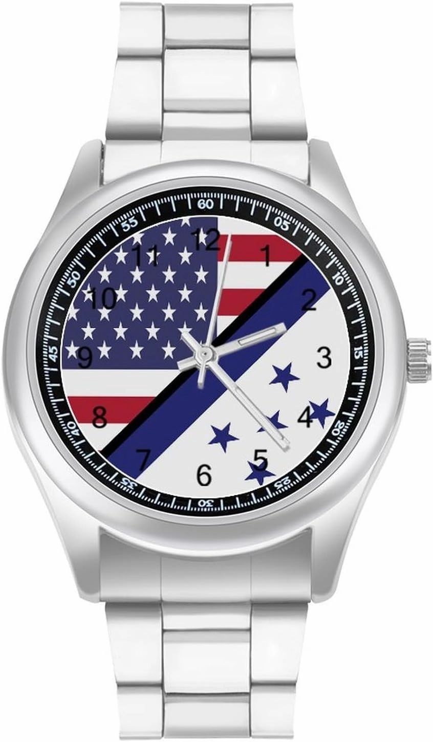U.S. and Honduras Flag Casual Wrist Watches for Men Classic Business Dress Watch Big Face for Work Gym