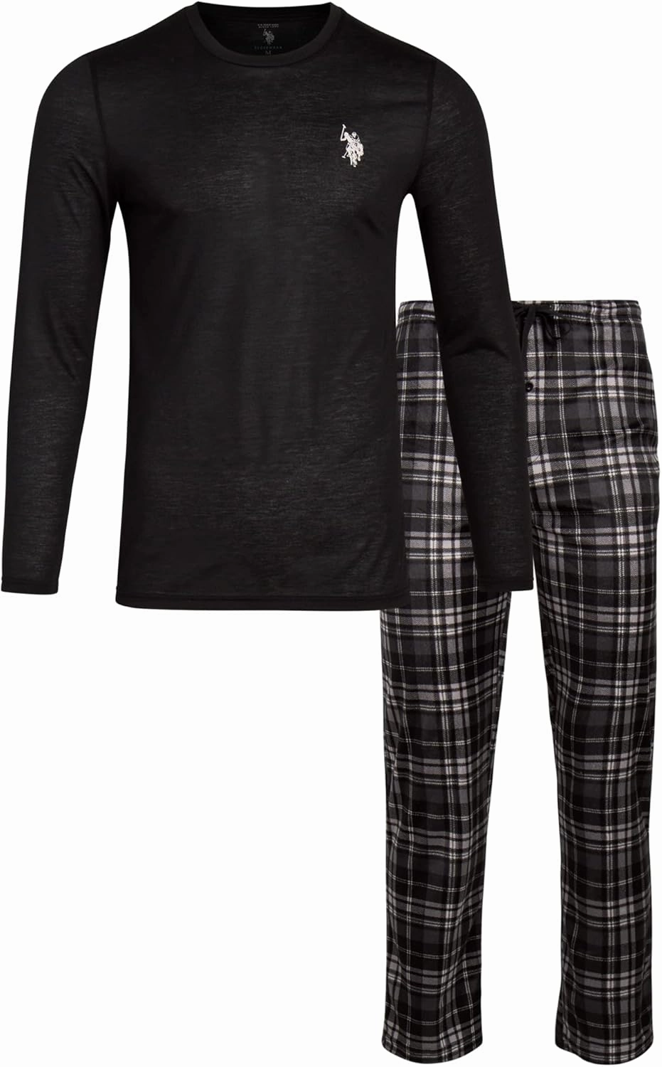 U.S. Polo Assn. Men's Pajama Set - 2 Piece Long Sleeve T-Shirt and Fleece Lounge Pants, Gift Box