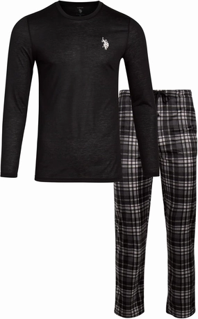 U.S. Polo Assn. Men's Pajama Set - 2 Piece Long Sleeve T-Shirt and Fleece Lounge Pants, Gift Box