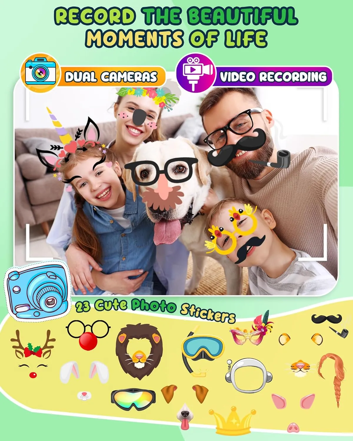 UCIDCI Dinosaur Kids Smart Phone Toys for Boy Dual Camera & Music Player Toddler Selfie Phone Toys Road Trip Toys with Learning Games, Christmas, Birthday Gifts for 3 4 5 6 7 Year Old Green