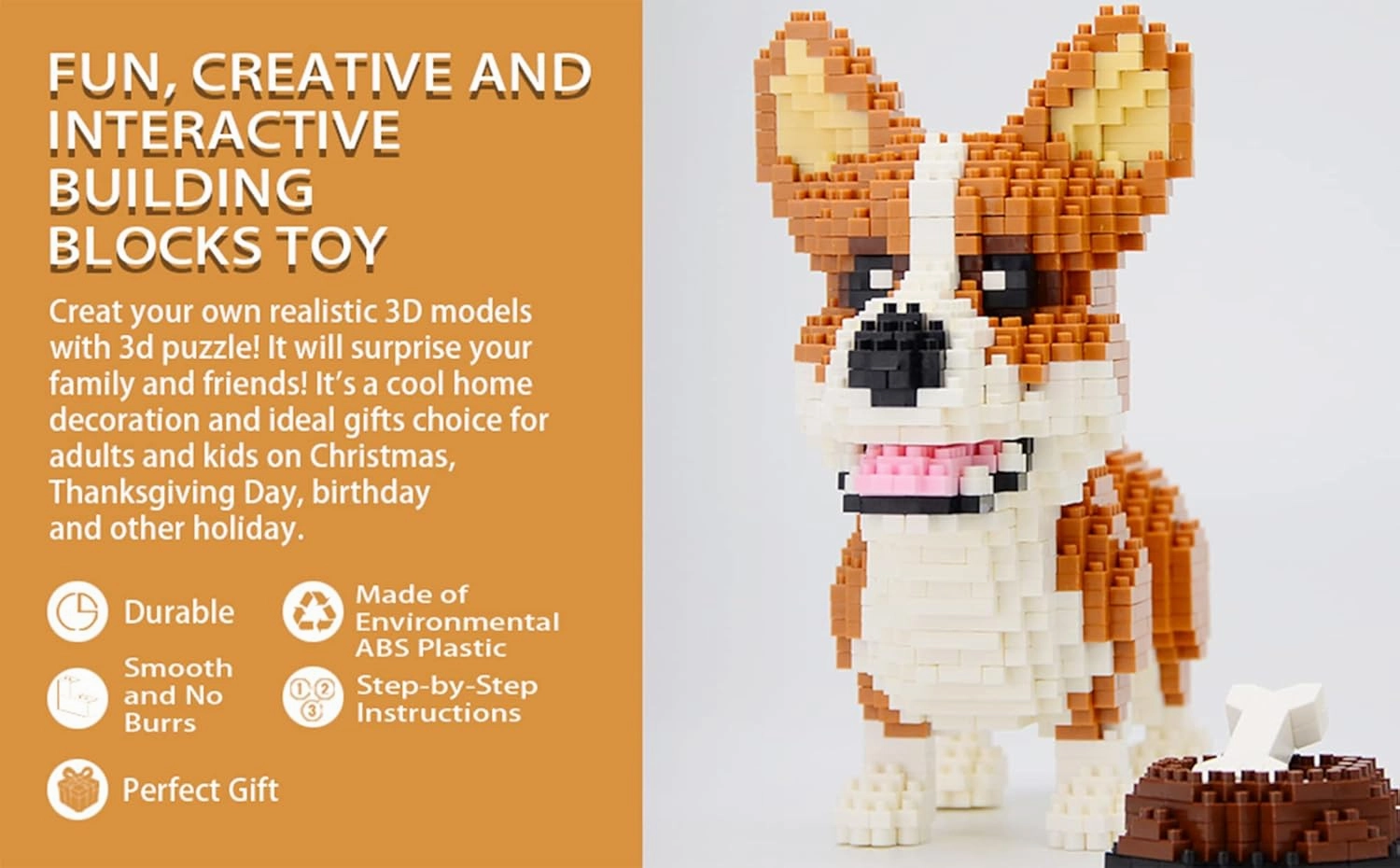 Ulanlan Adult Building Sets, Bricks Corgi, Micro Bricks Dog Animal Building Toy Bricks Dog for Dog Lover, Women, Girl 14 , Teens or Adult, 1380 Pieces