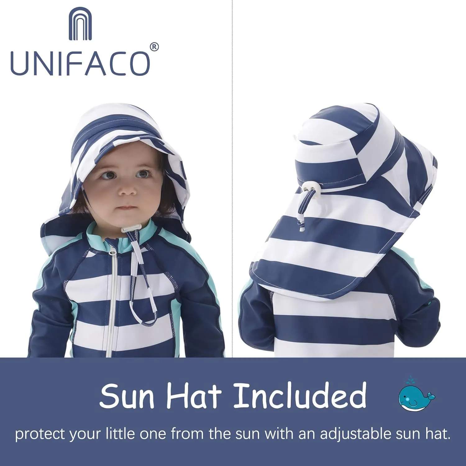 UNIFACO Baby Boy Swimsuit UPF 50  Sun Protection One Piece Zip Bathing Suit with Sun Hat Infant Sunsuit Swimwear