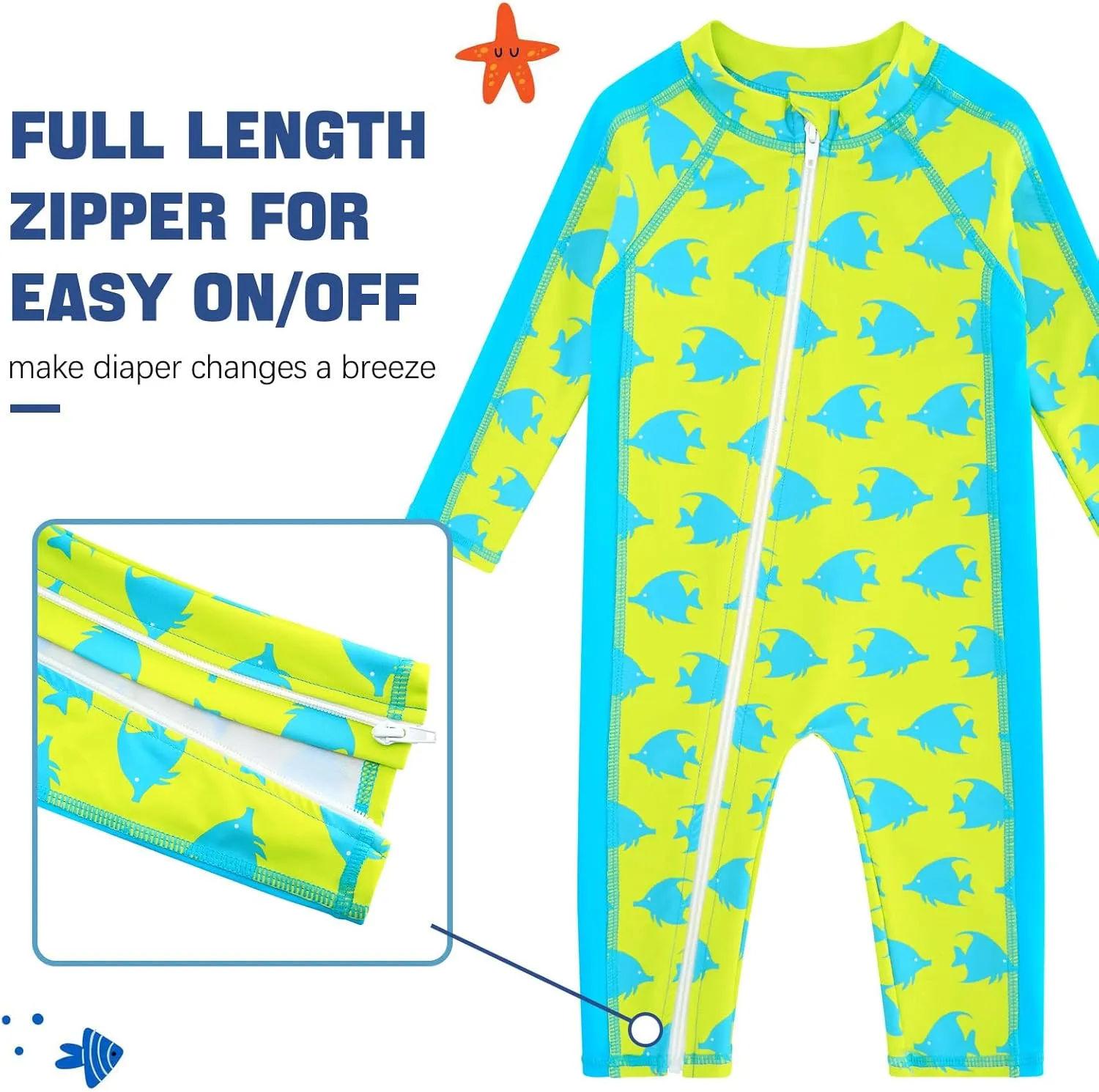 UNIFACO Baby Boy Swimsuit UPF 50  Sun Protection One Piece Zip Bathing Suit with Sun Hat Infant Sunsuit Swimwear