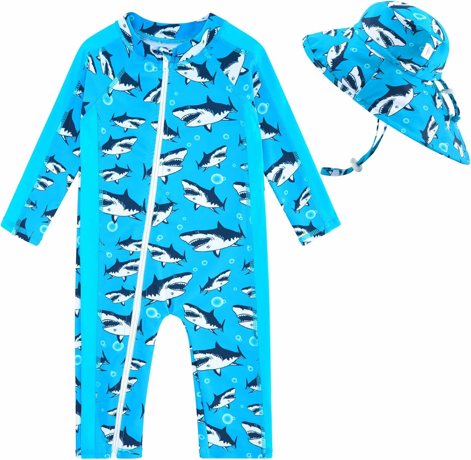 UNIFACO Baby Boy Swimsuit UPF 50  Sun Protection One Piece Zip Bathing Suit with Sun Hat Infant Sunsuit Swimwear