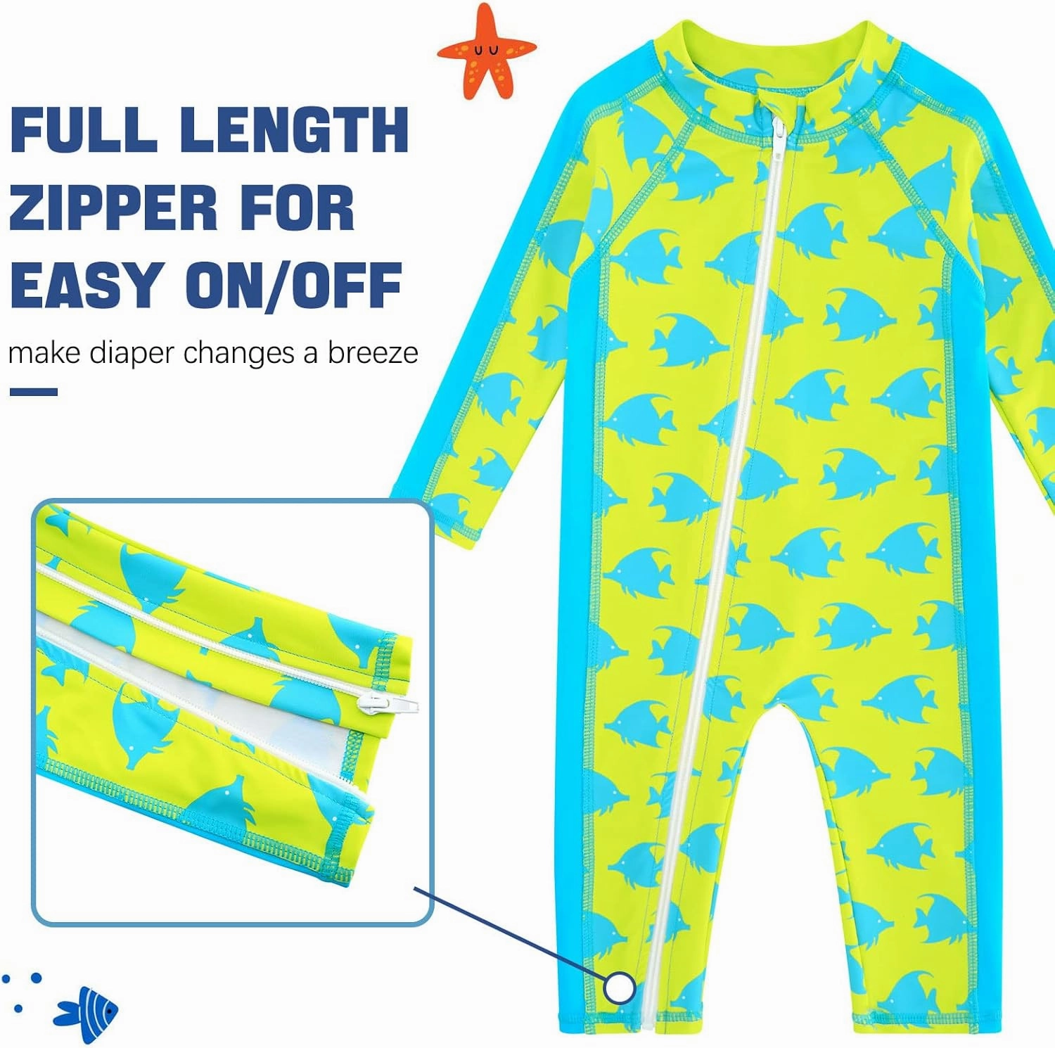 UNIFACO Baby Boy Swimsuit UPF 50  Sun Protection One Piece Zip Bathing Suit with Sun Hat Infant Sunsuit Swimwear
