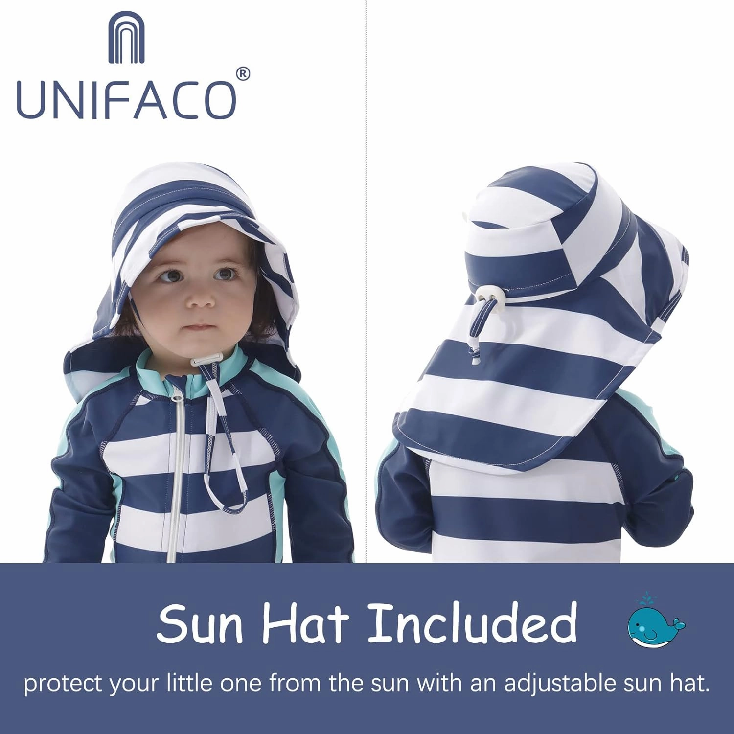 UNIFACO Baby Boy Swimsuit UPF 50  Sun Protection One Piece Zip Bathing Suit with Sun Hat Infant Sunsuit Swimwear