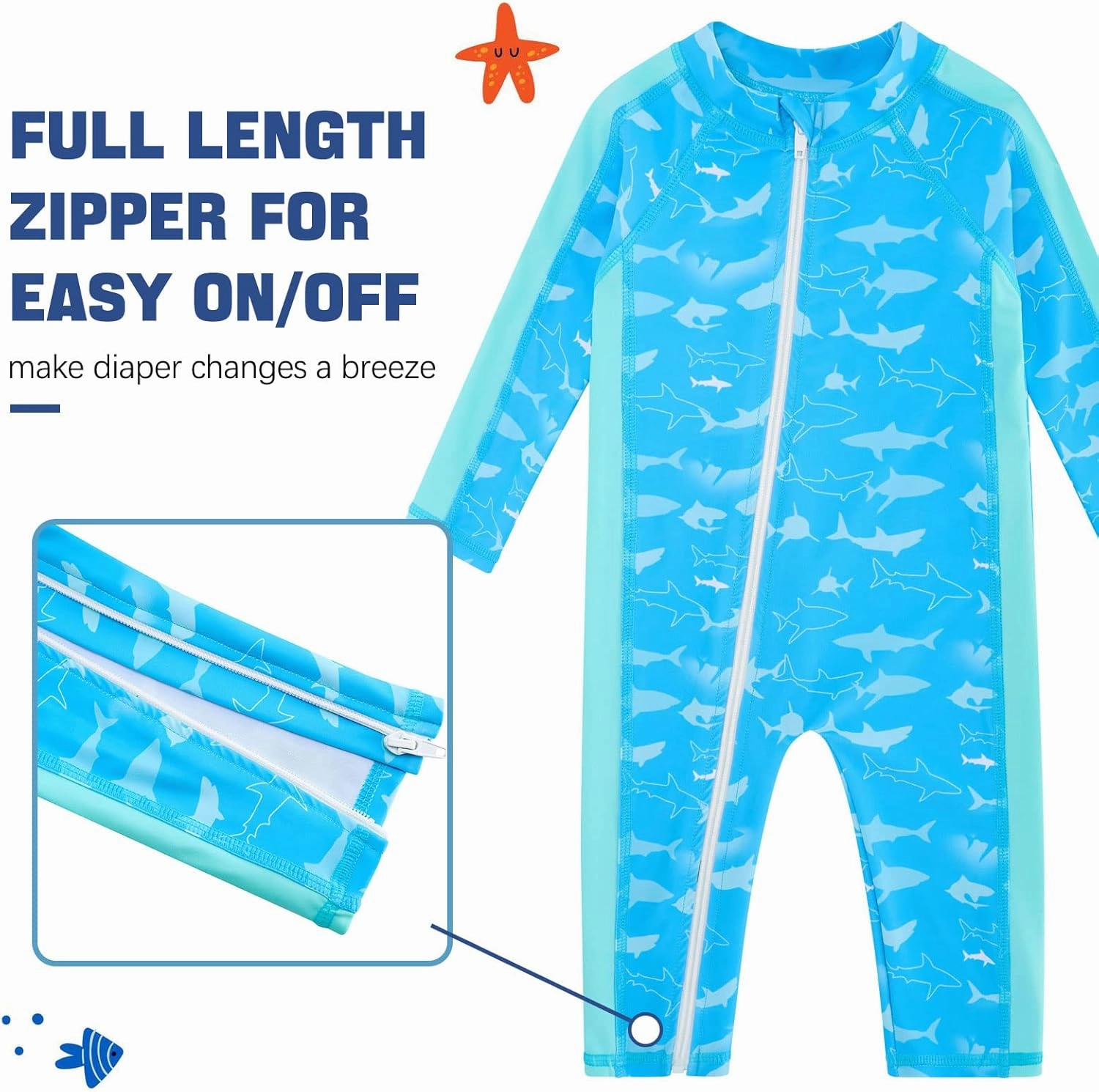 UNIFACO Baby Boy Swimsuit UPF 50  Sun Protection One Piece Zip Bathing Suit with Sun Hat Infant Sunsuit Swimwear