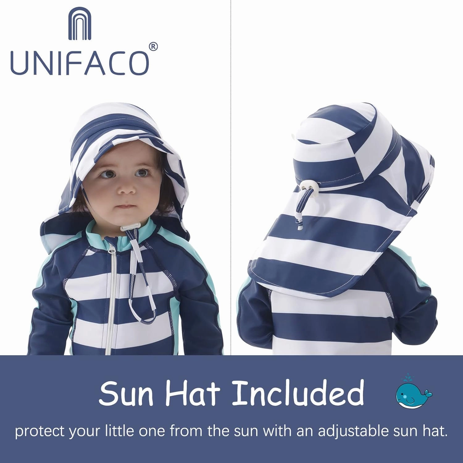 UNIFACO Baby Boy Swimsuit UPF 50  Sun Protection One Piece Zip Bathing Suit with Sun Hat Infant Sunsuit Swimwear