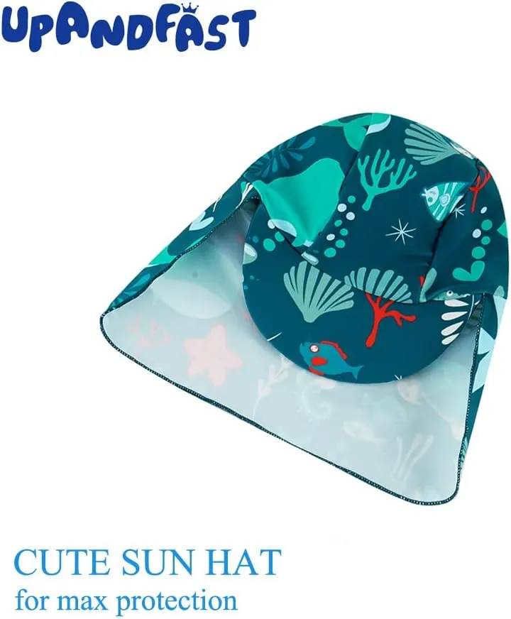 upandfast Baby/Toddler Swimsuit UPF 50  Sun Protection One Piece Zipper Bathing Suit with Sun Hat Infant Beach Swimwear