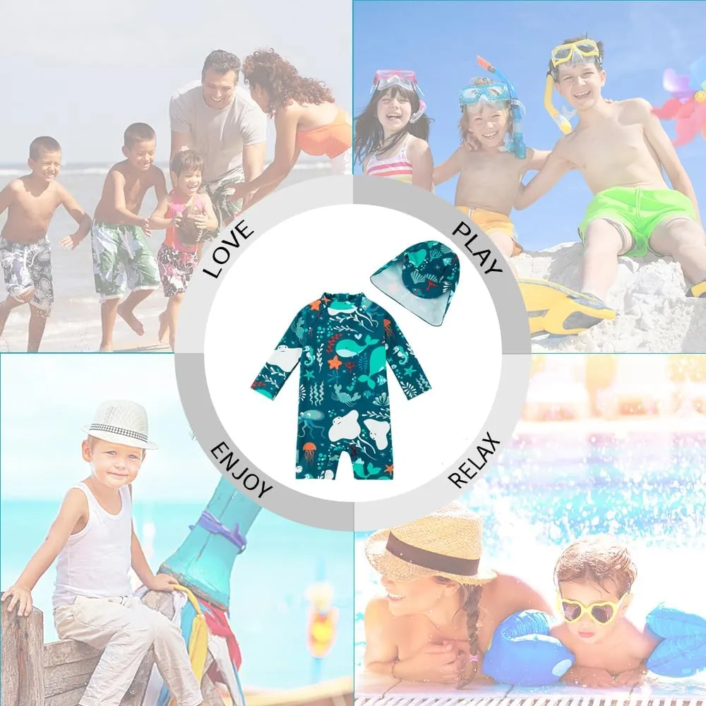 upandfast Baby/Toddler Swimsuit UPF 50  Sun Protection One Piece Zipper Bathing Suit with Sun Hat Infant Beach Swimwear