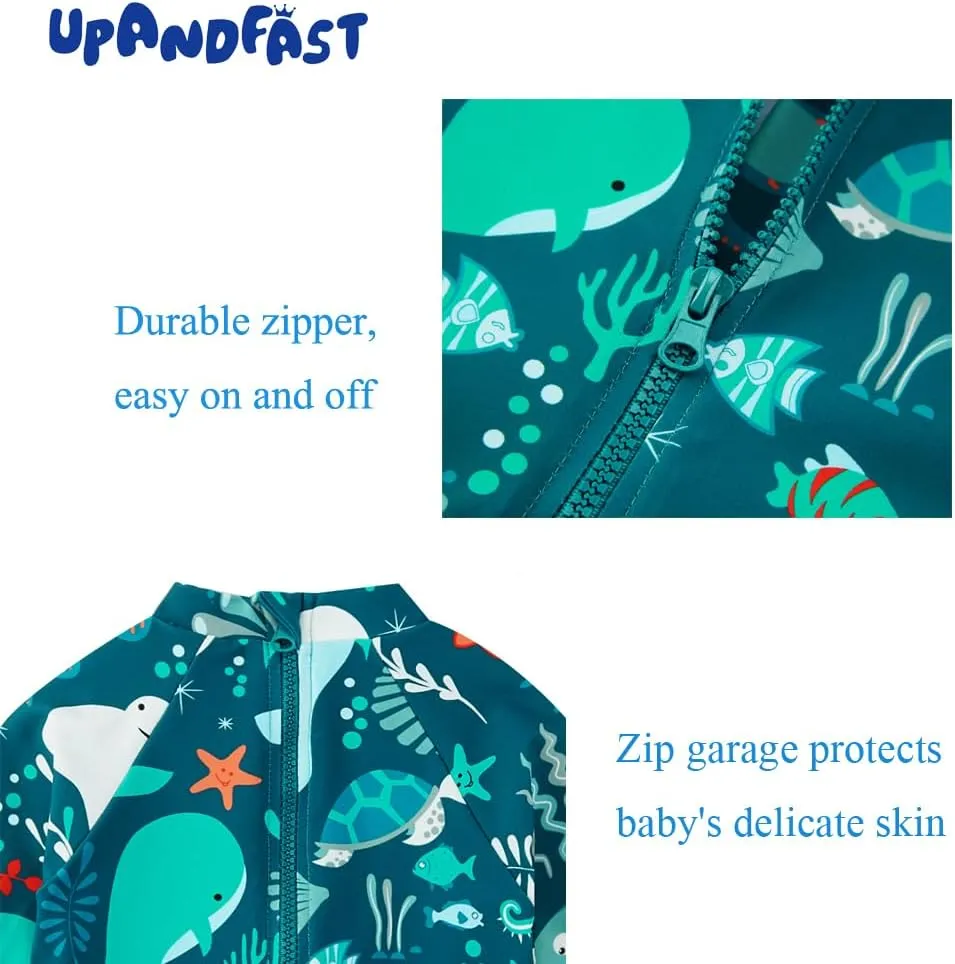 upandfast Baby/Toddler Swimsuit UPF 50  Sun Protection One Piece Zipper Bathing Suit with Sun Hat Infant Beach Swimwear