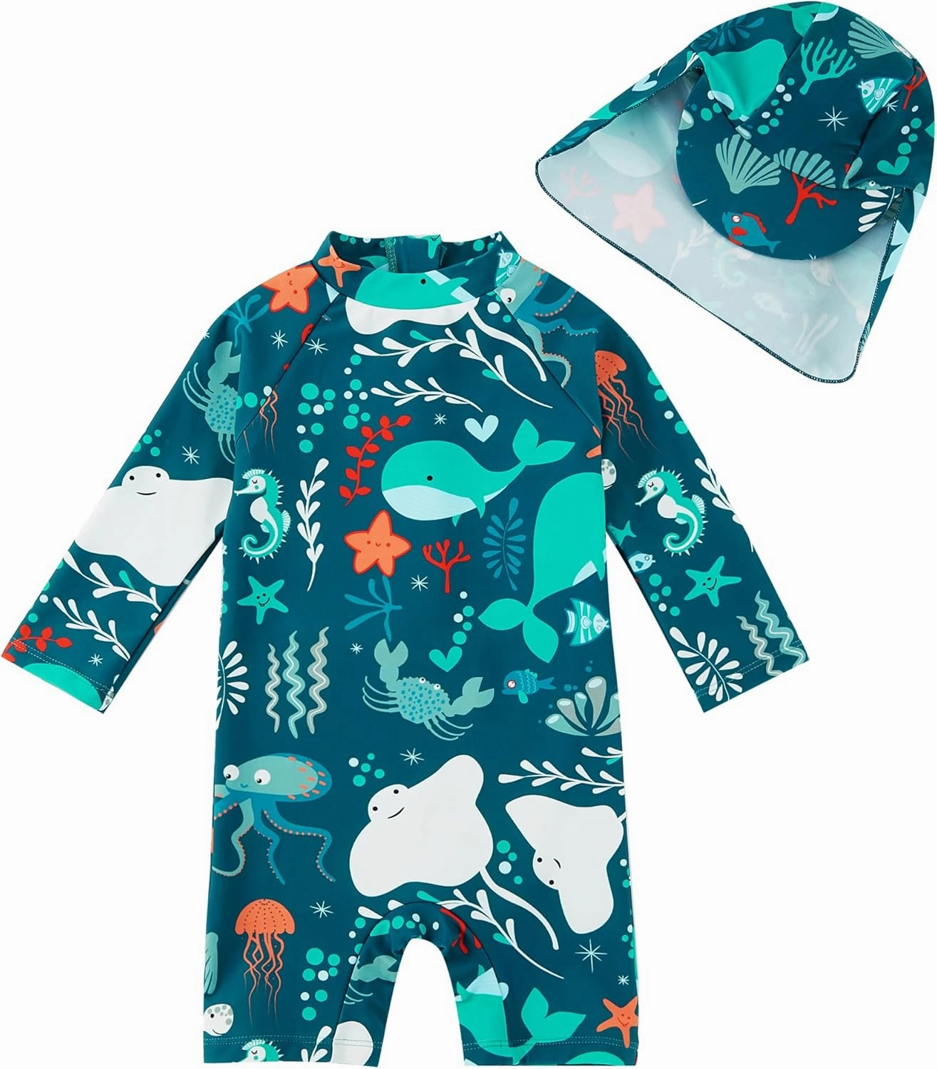 upandfast Baby/Toddler Swimsuit UPF 50  Sun Protection One Piece Zipper Bathing Suit with Sun Hat Infant Beach Swimwear