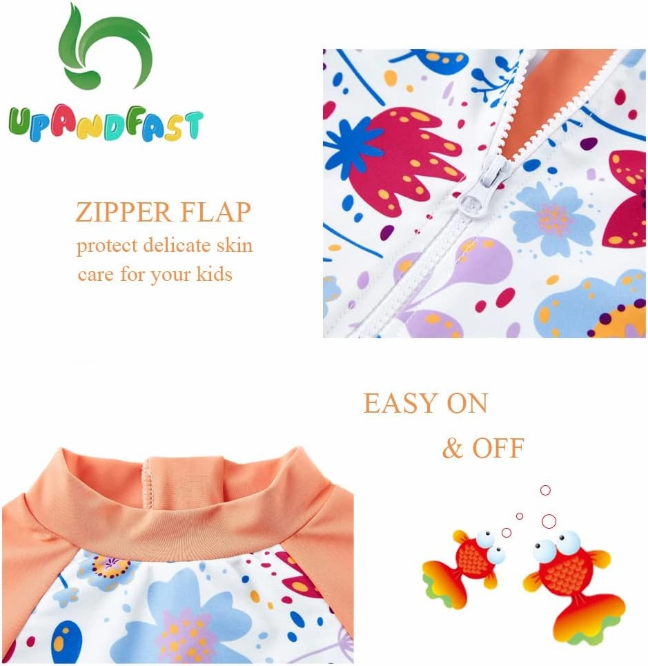 upandfast Baby/Toddler Swimsuit UPF 50  Sun Protection One Piece Zipper Bathing Suit with Sun Hat Infant Beach Swimwear