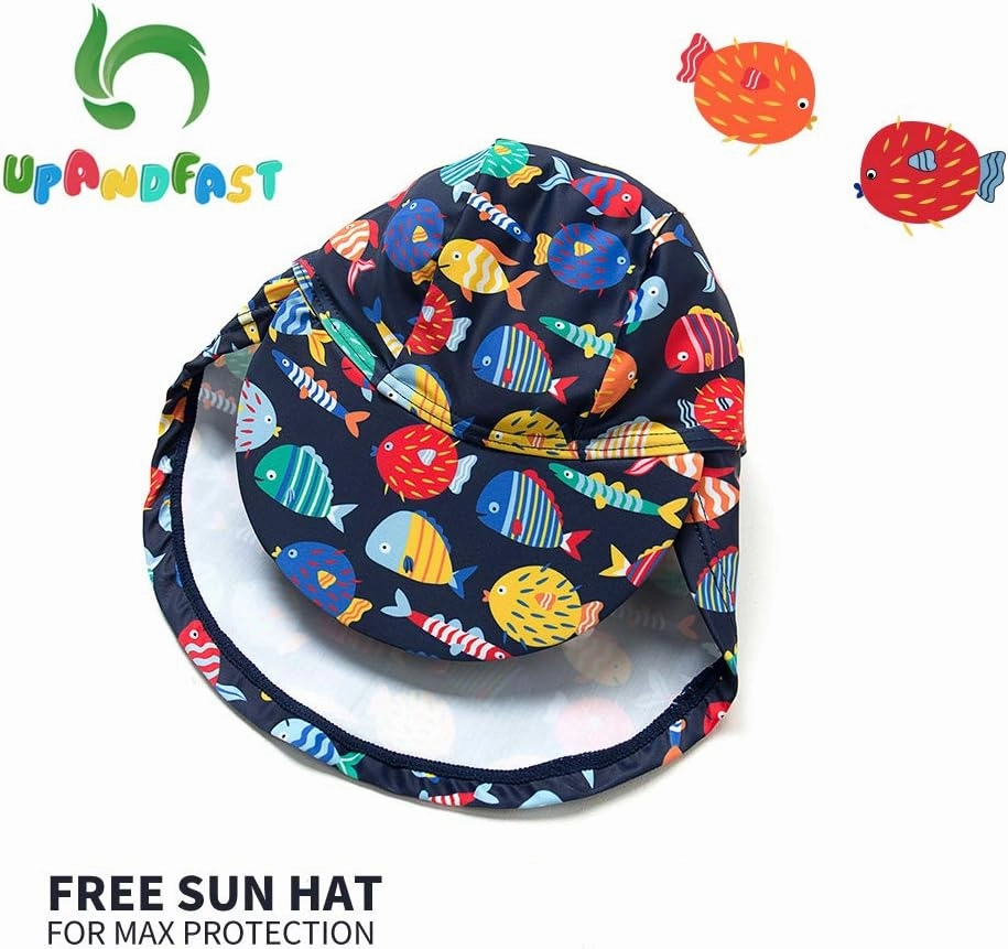 upandfast Baby/Toddler Swimsuit UPF 50  Sun Protection One Piece Zipper Bathing Suit with Sun Hat Infant Beach Swimwear