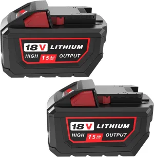 Upgraded 2Packs 18V 15.0Ah Replacement for Milwaukee M-18 Battery Compatible with Milwaukee 18V Battery 48-11-1850 48-11-1840 48-11-1815 48-11-1820 48-11-1828 18 Volt Cordless Power Tool and Chargers