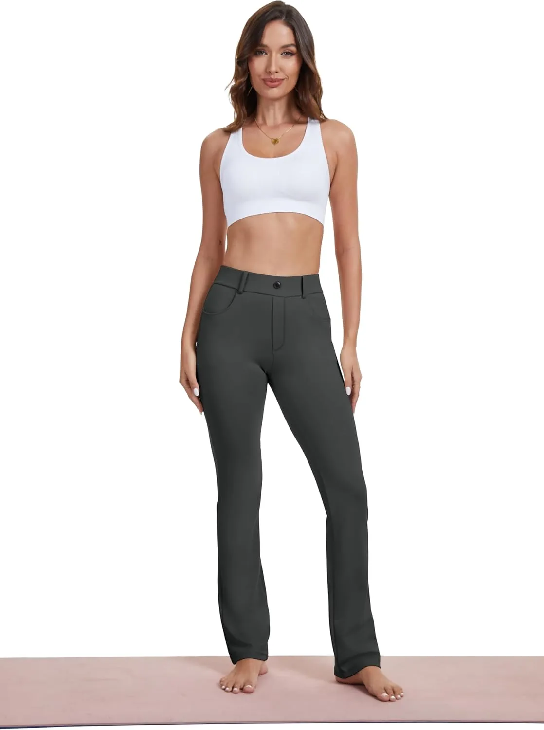VIMPEP 2024 Fall Women’s Classic Yoga Dress Pants High Rise Straight Soft Feeling Pull On Work Yoga Pants for Casual 2202
