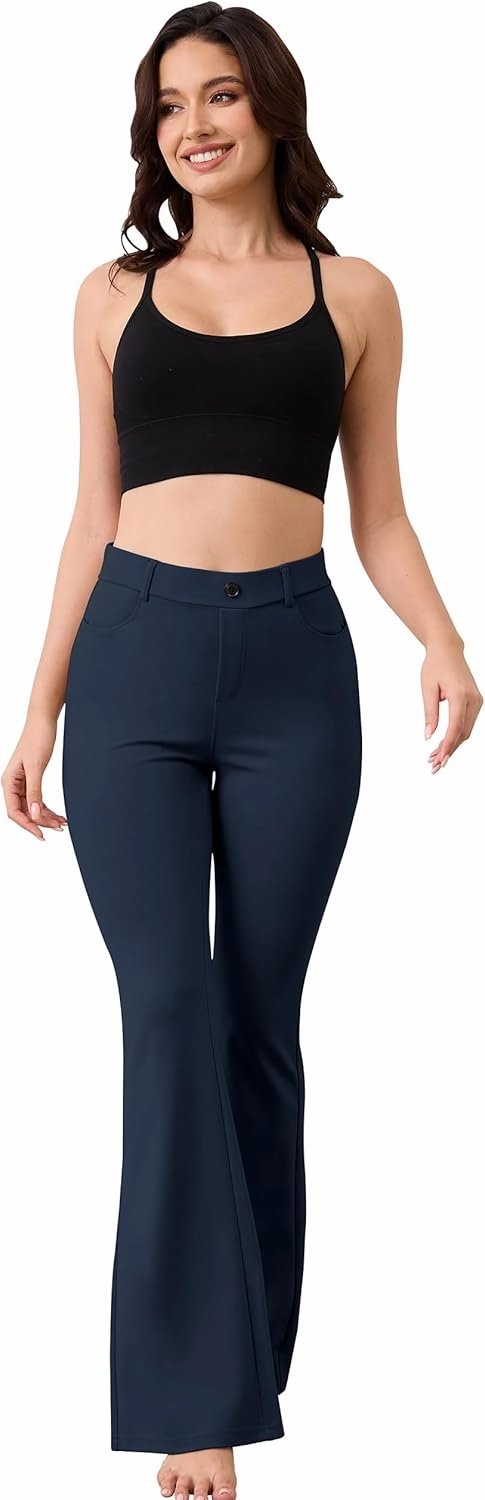 VIMPEP Women’s Classic Yoga Dress Pants High Rise Flare Soft Feeling Pull On Work Yoga Pants for Business Office Work 2102