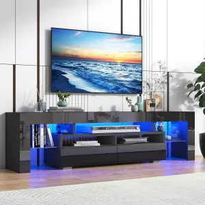 Vinctik 6&Fox Black TV Stand for 55/60/65inch TV,Modern Entertainment Center with 2 Storage Drawers and LED Light, High Glossy TV Console Table Media Furniture(63inch Black)