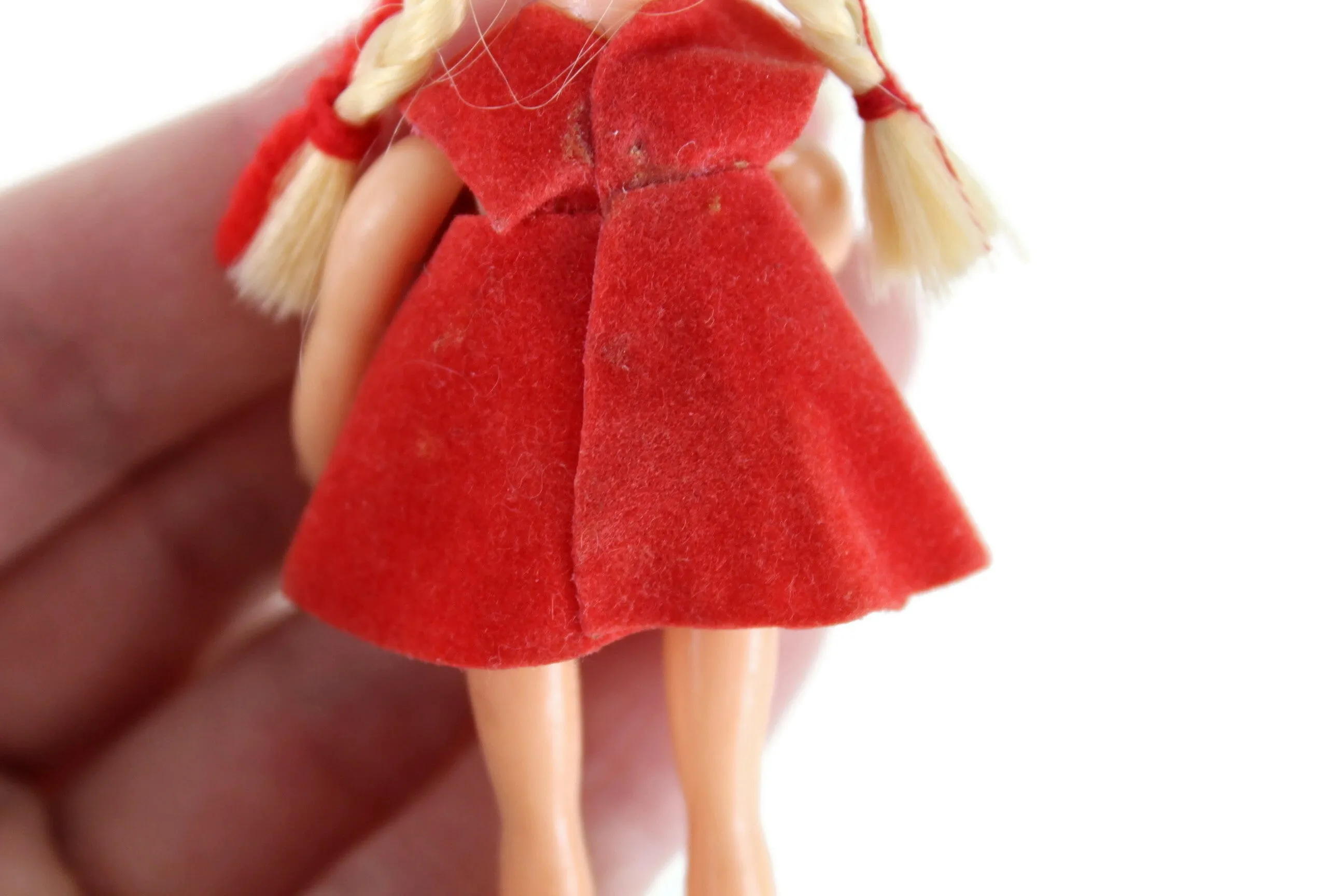 Vintage 1:12 Dollhouse Plastic Girl Daughter Figurine in Red Dress