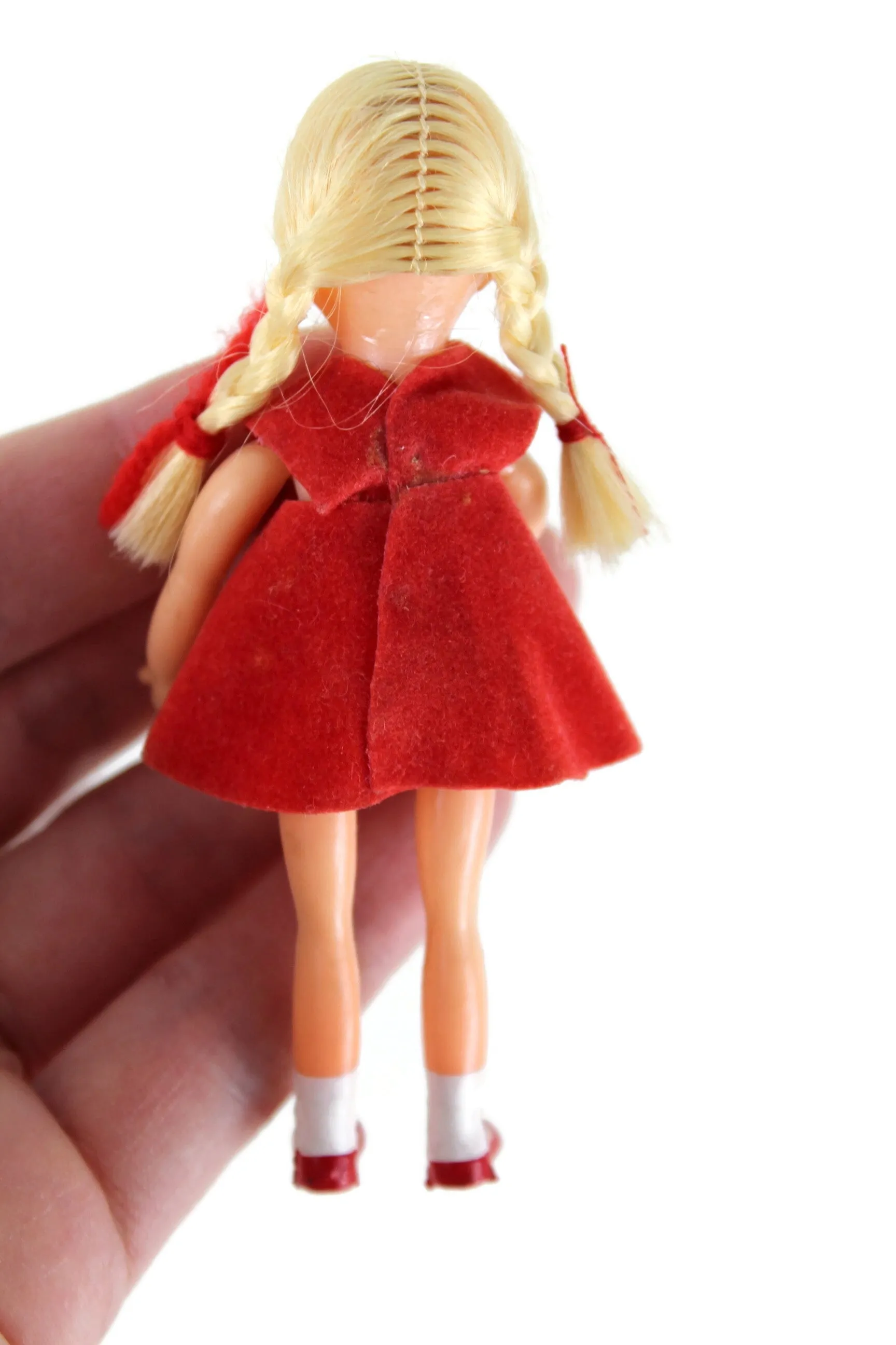 Vintage 1:12 Dollhouse Plastic Girl Daughter Figurine in Red Dress