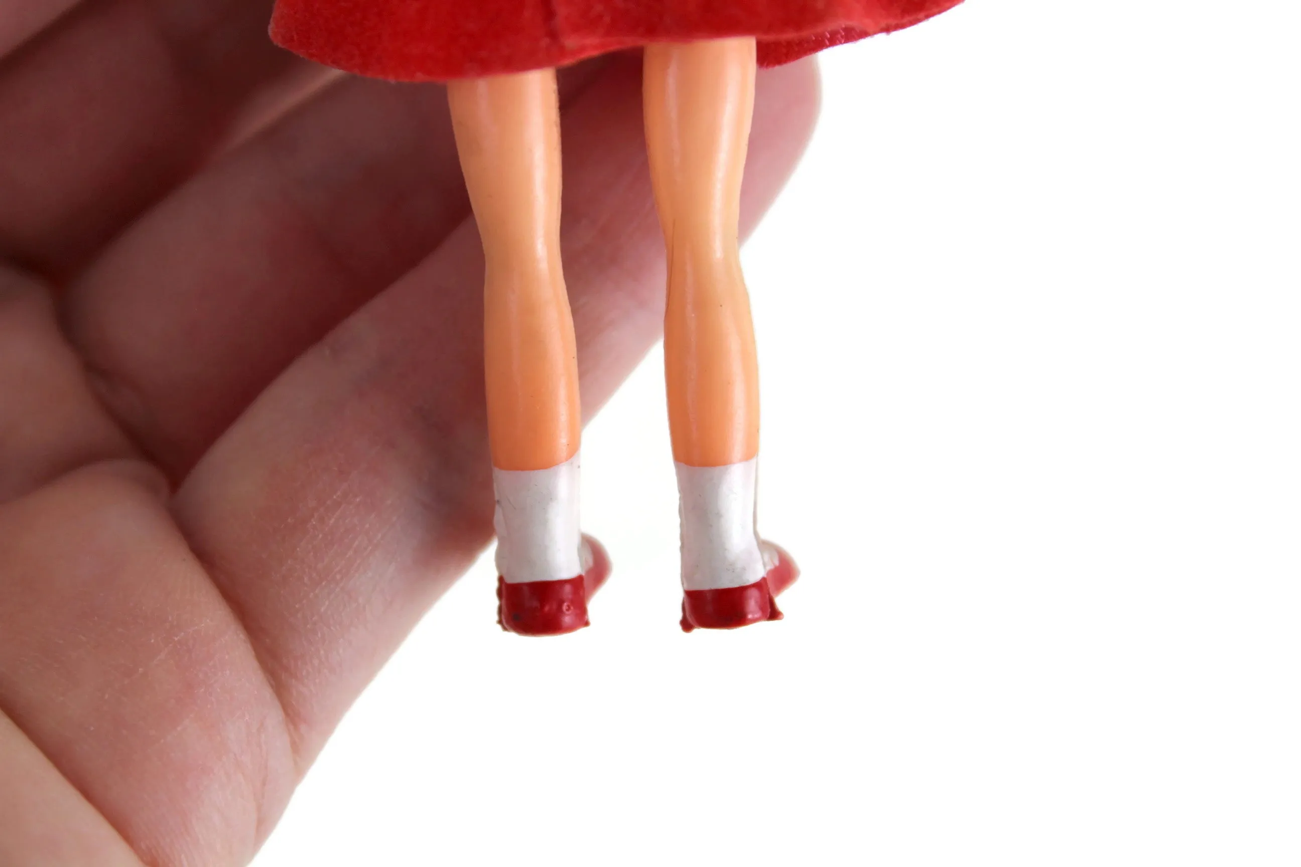 Vintage 1:12 Dollhouse Plastic Girl Daughter Figurine in Red Dress