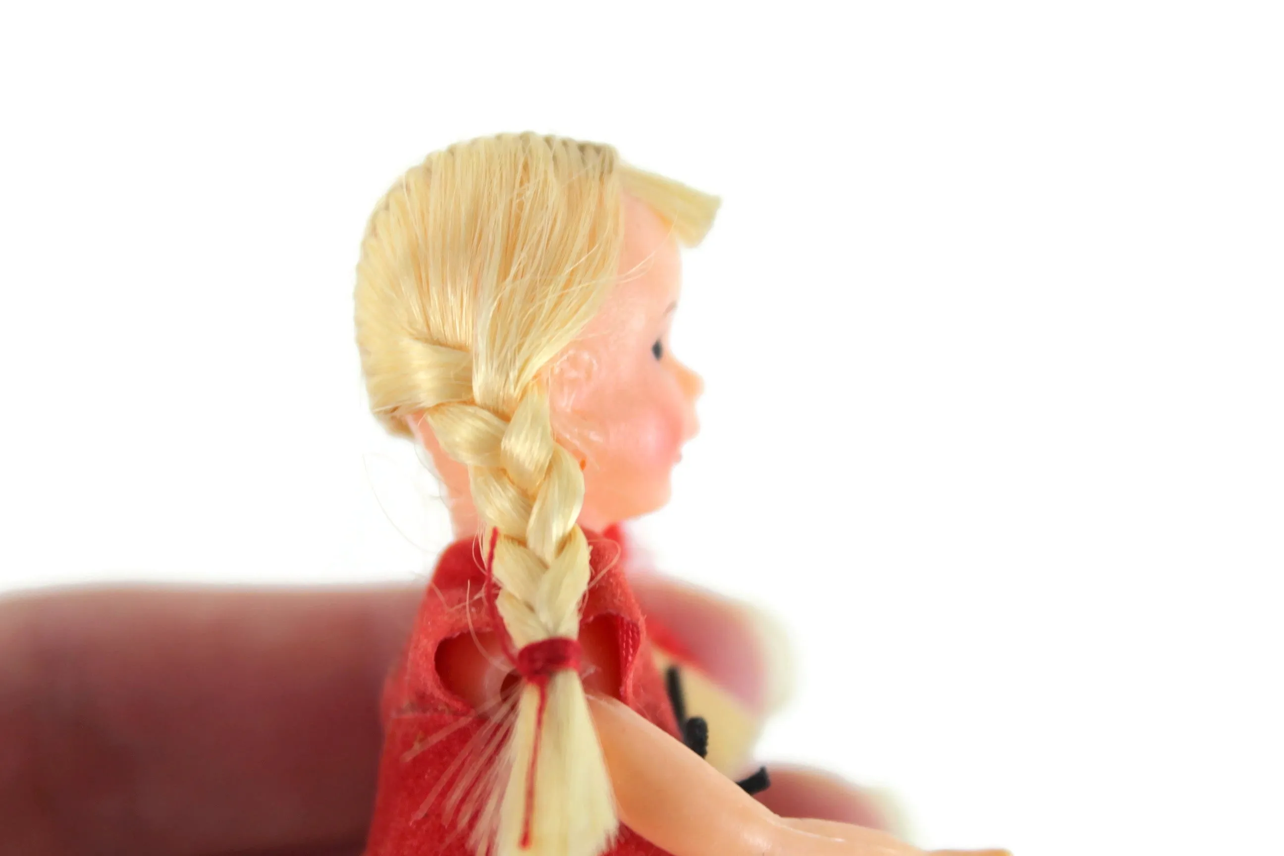 Vintage 1:12 Dollhouse Plastic Girl Daughter Figurine in Red Dress