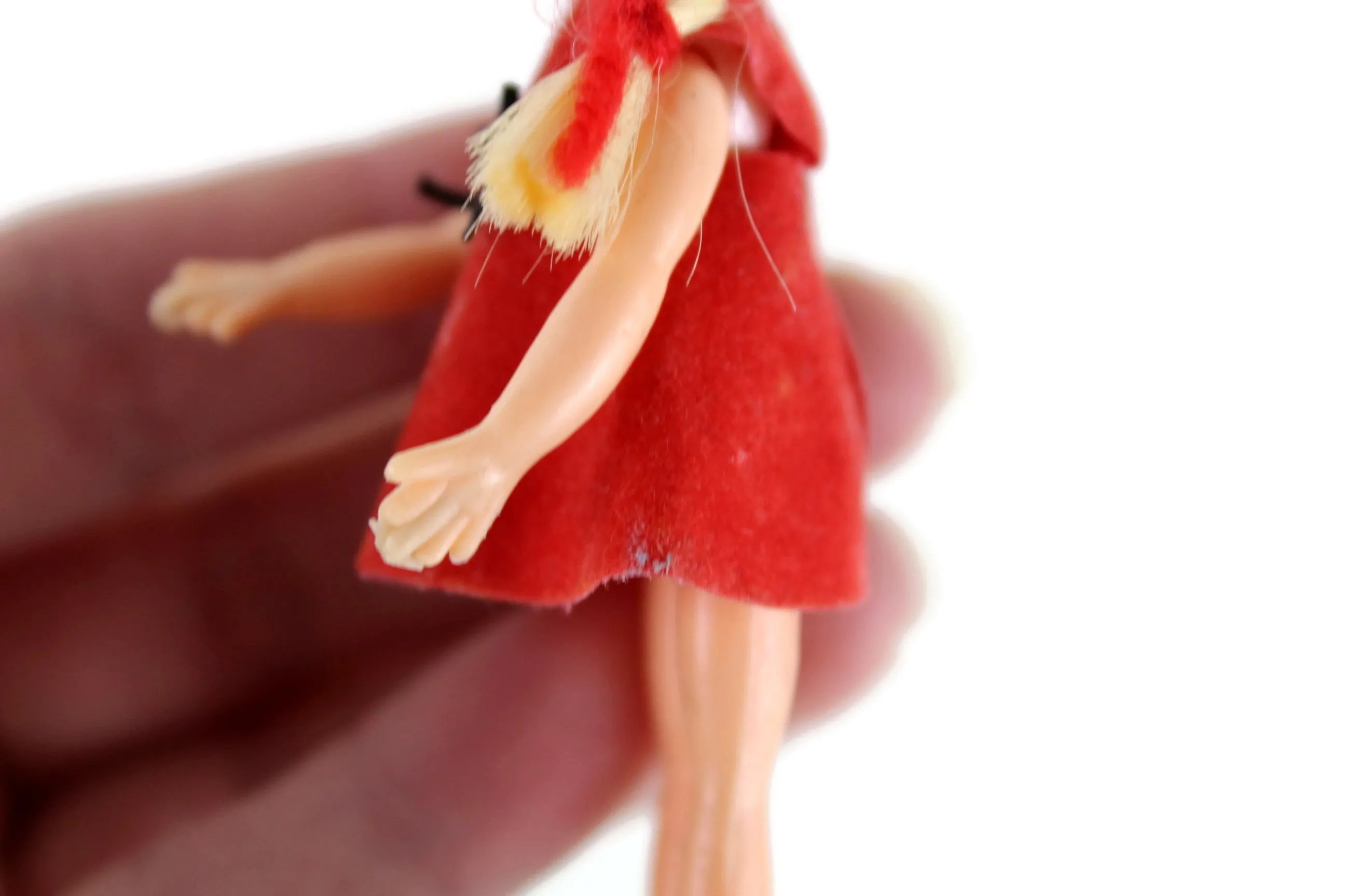Vintage 1:12 Dollhouse Plastic Girl Daughter Figurine in Red Dress