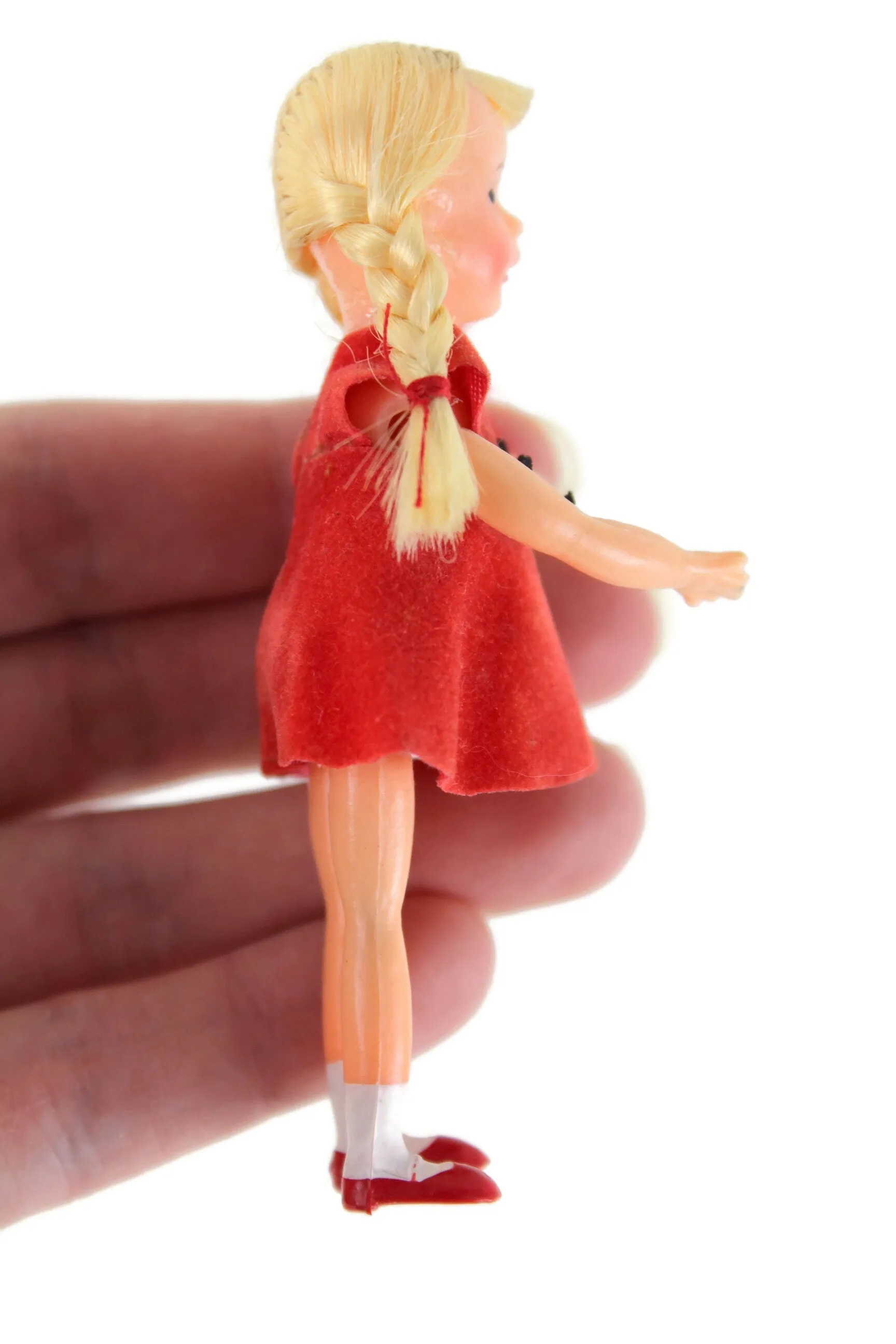 Vintage 1:12 Dollhouse Plastic Girl Daughter Figurine in Red Dress