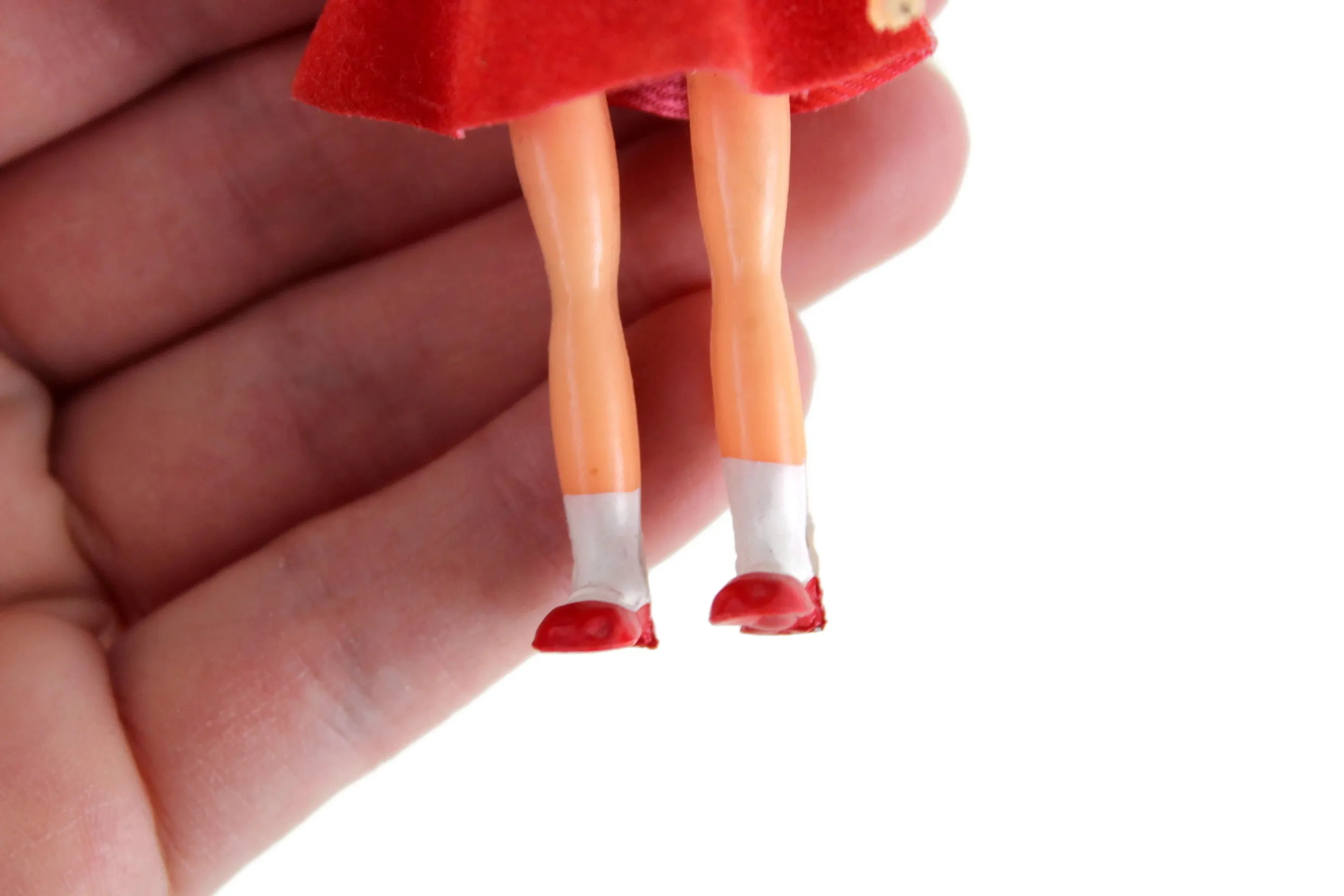 Vintage 1:12 Dollhouse Plastic Girl Daughter Figurine in Red Dress