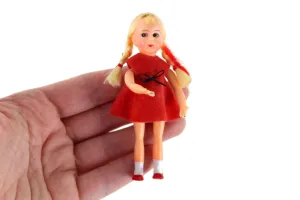 Vintage 1:12 Dollhouse Plastic Girl Daughter Figurine in Red Dress