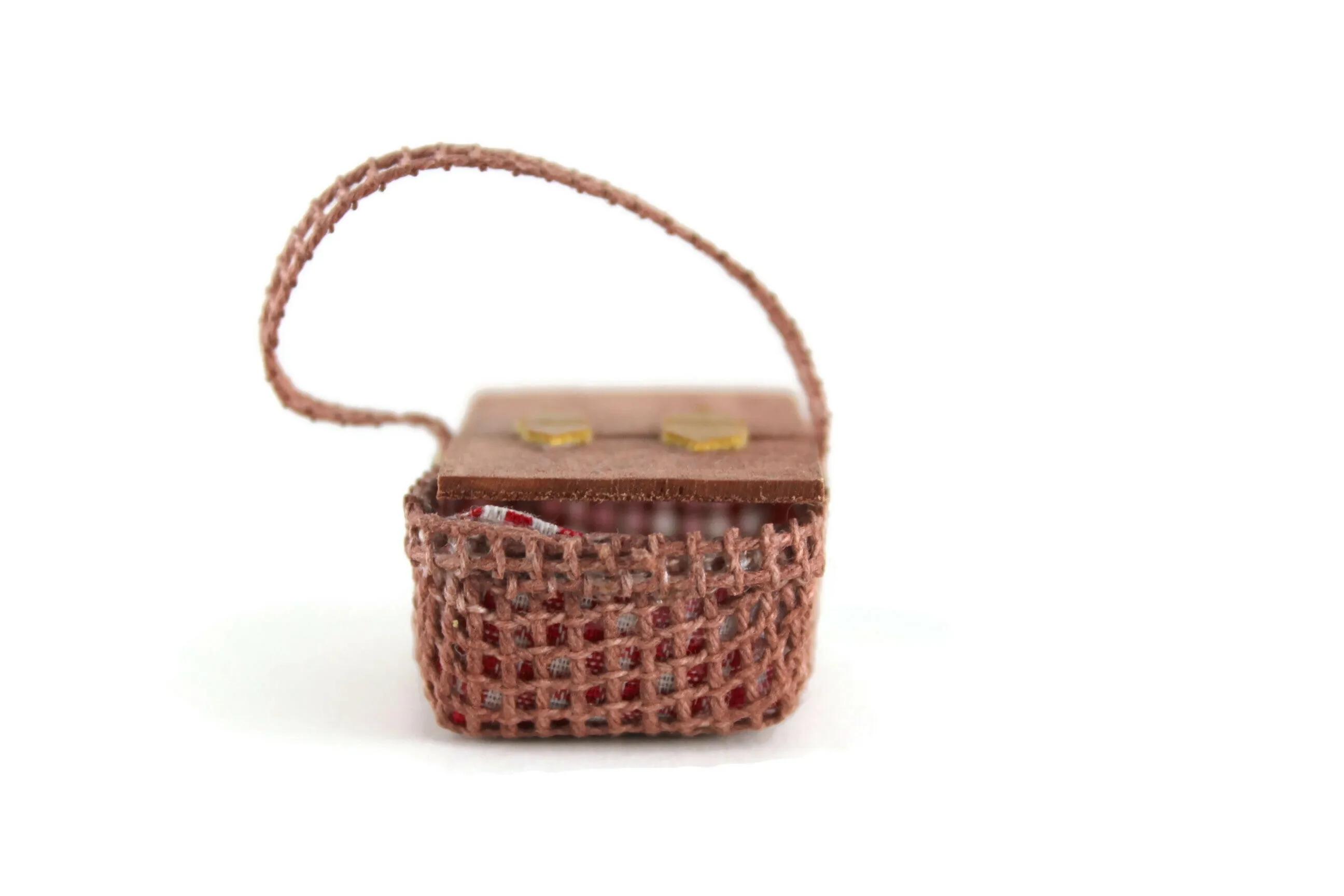 Vintage 1:12 Miniature Dollhouse Open Top Picnic Basket