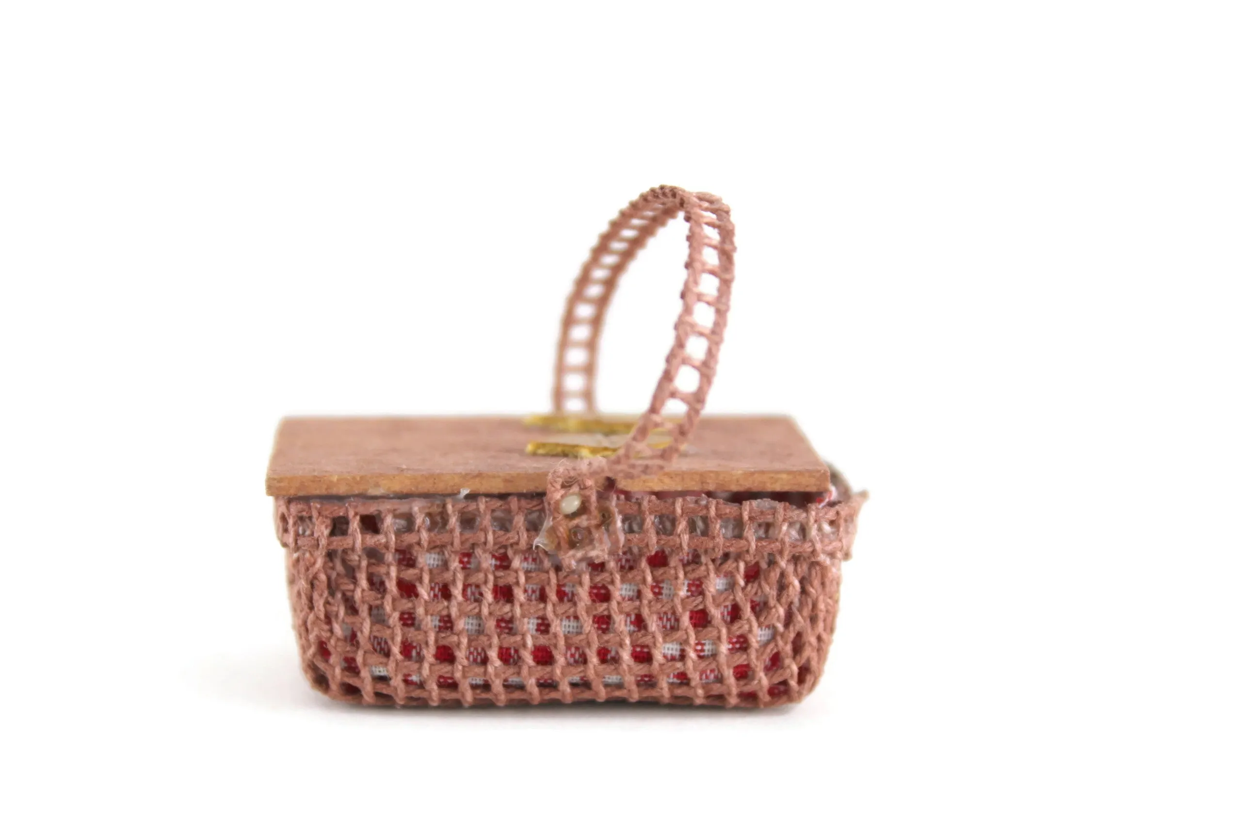 Vintage 1:12 Miniature Dollhouse Open Top Picnic Basket