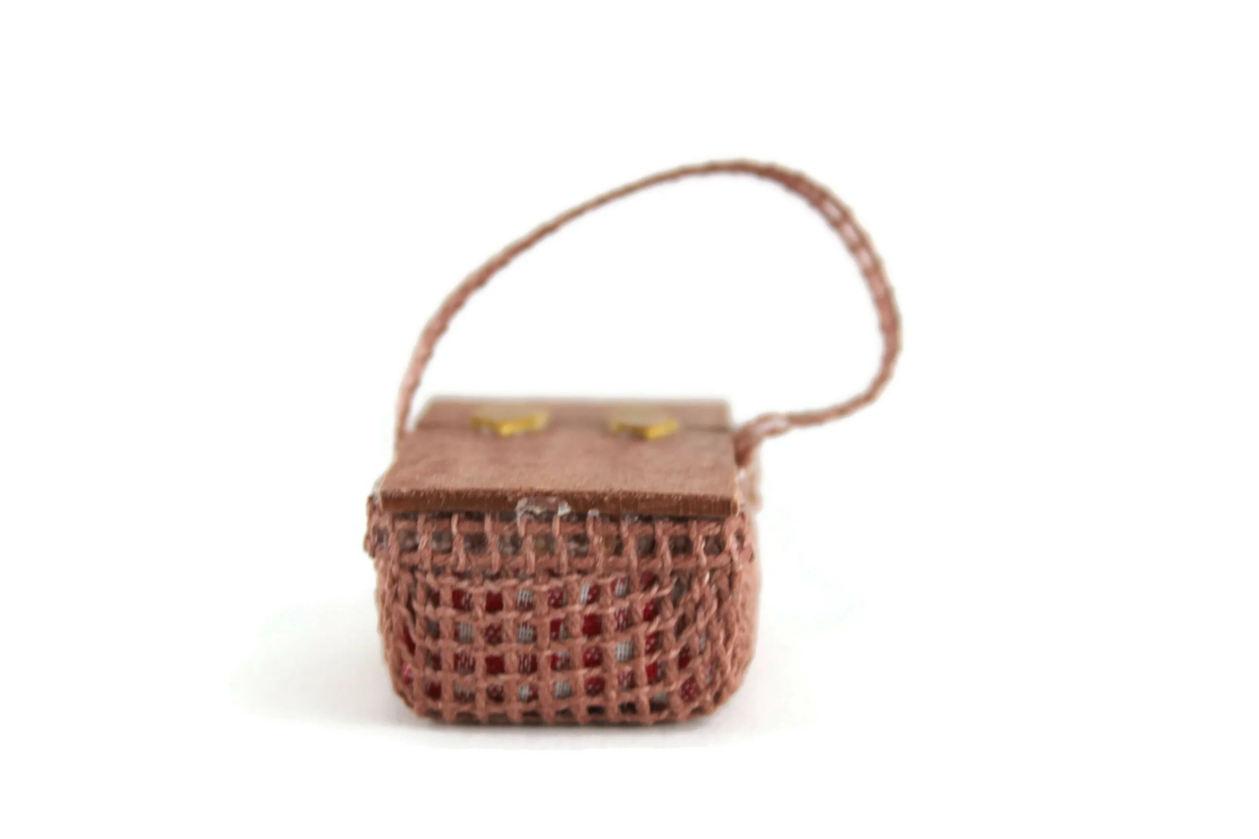 Vintage 1:12 Miniature Dollhouse Open Top Picnic Basket