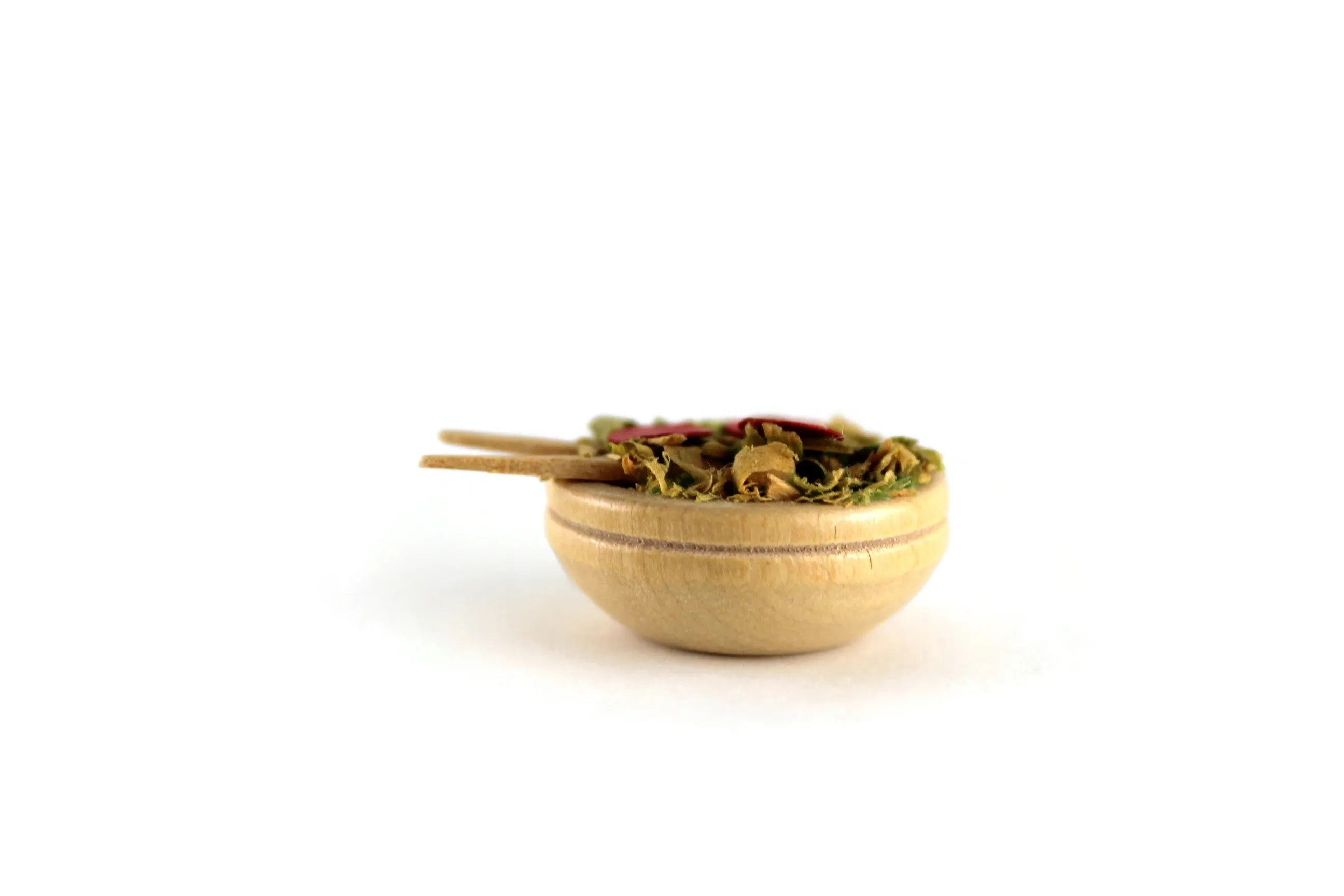 Vintage 1:12 Miniature Dollhouse Salad in Wooden Bowl