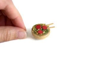 Vintage 1:12 Miniature Dollhouse Salad in Wooden Bowl