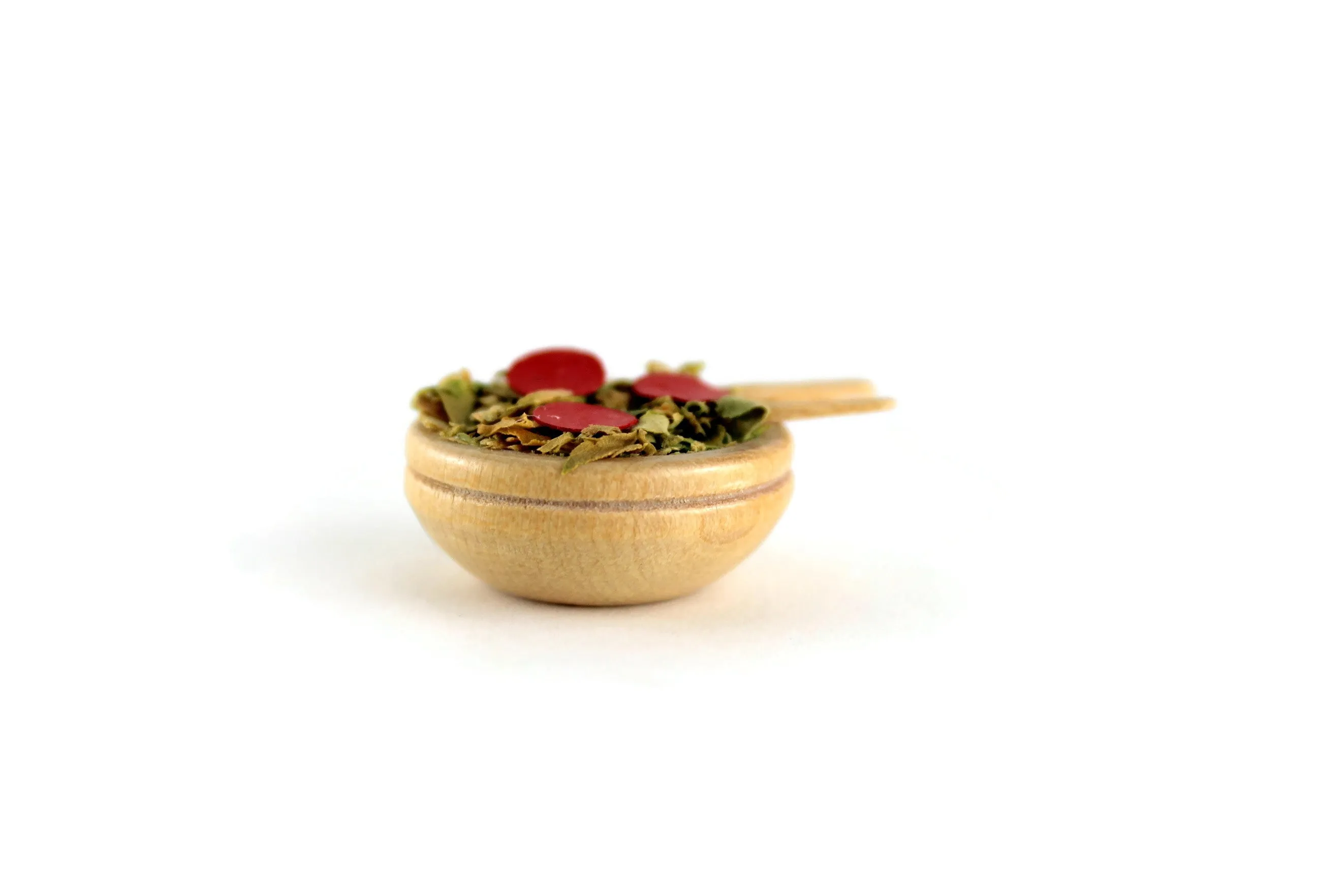 Vintage 1:12 Miniature Dollhouse Salad in Wooden Bowl