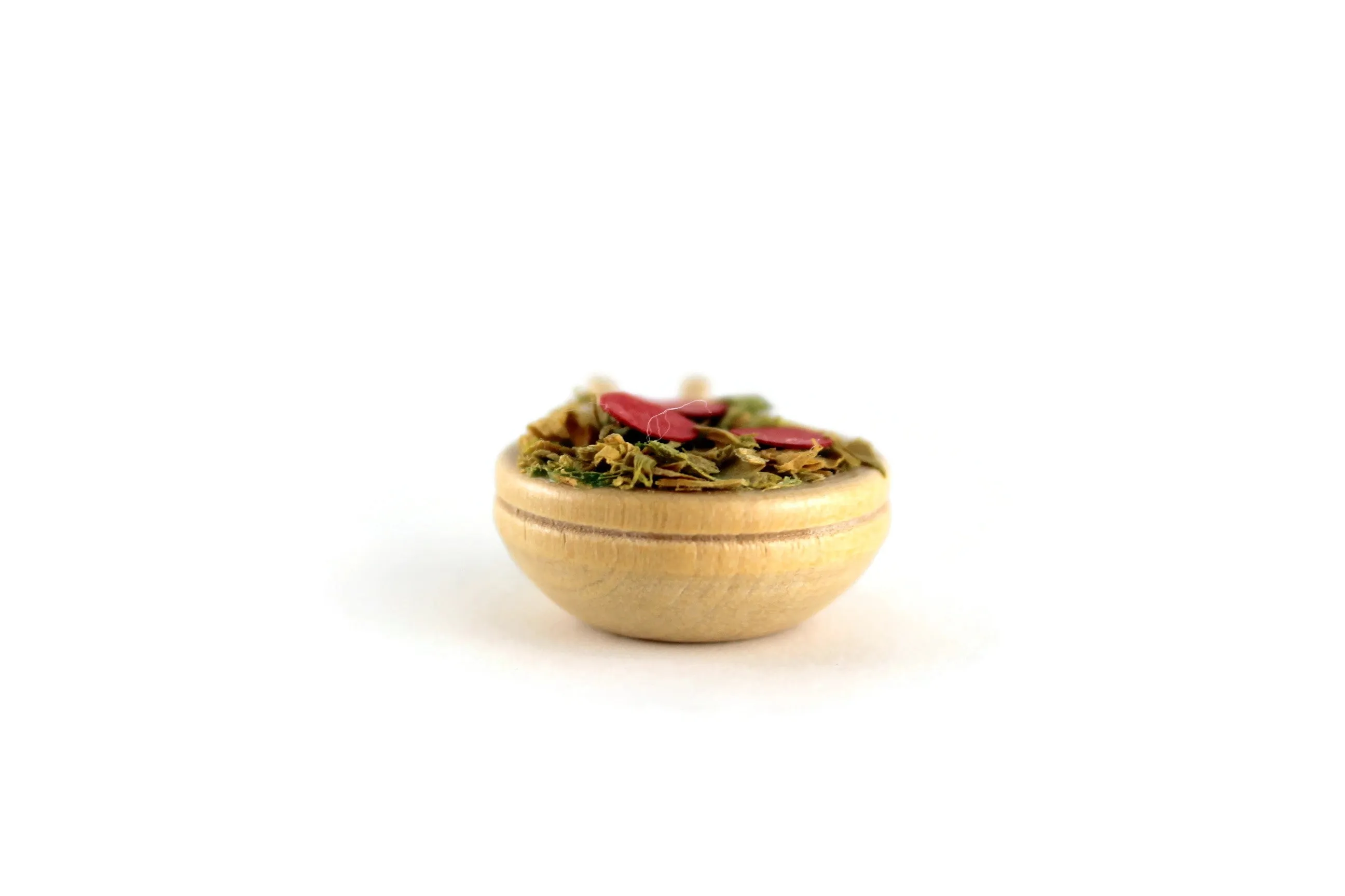 Vintage 1:12 Miniature Dollhouse Salad in Wooden Bowl